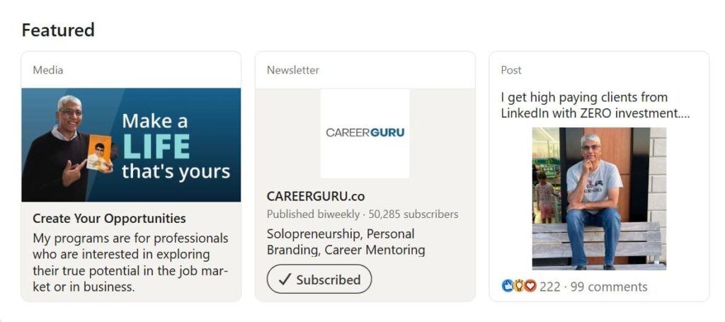 "linkedin featured section"